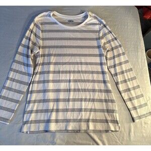Old Navy Women’s Slim Fit Ribbed Long Sleeve-off White & Black- Size Large